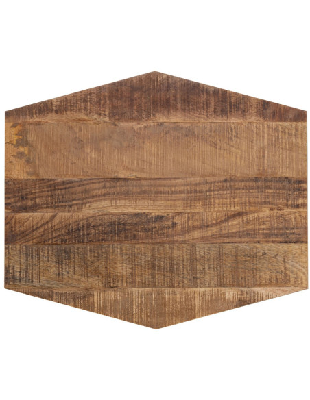 Petite Table basse moderne Hexagonale en Métal Noir Bois de manguier massif Marron tabac Vieilli Hylian - 5