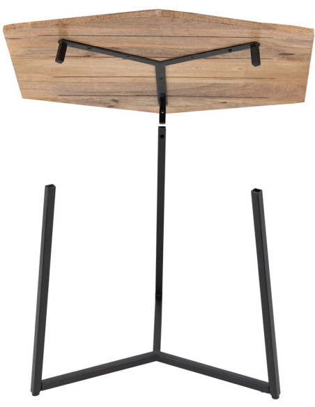 Petite Table basse moderne Hexagonale en Métal Noir Bois de manguier massif Marron tabac Vieilli Hylian - 6