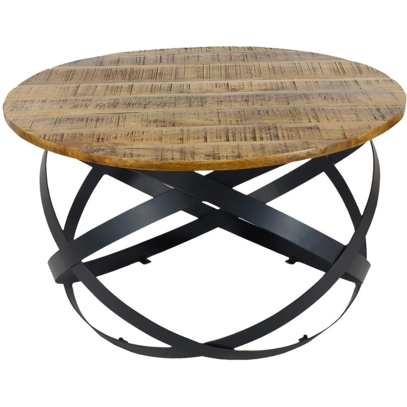 Grande Table basse industrielle Ronde en Bois de manguier recyclé Naturel Métal Noir Lorwyn - 3