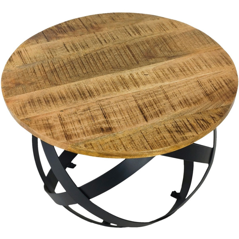 Grande Table basse industrielle Ronde en Bois de manguier recyclé Naturel Métal Noir Lorwyn - 4