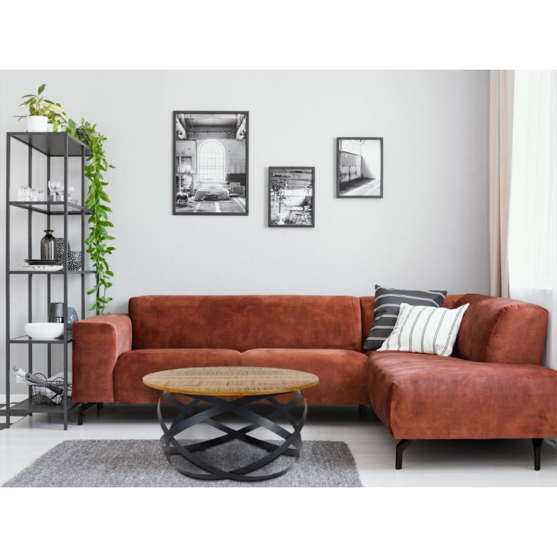 Grande Table basse industrielle Ronde en Bois de manguier recyclé Naturel Métal Noir Lorwyn - 8