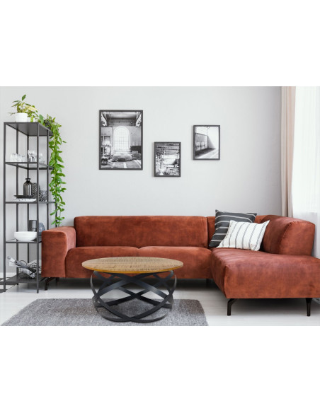 Grande Table basse industrielle Ronde en Bois de manguier recyclé Naturel Métal Noir Lorwyn - 8