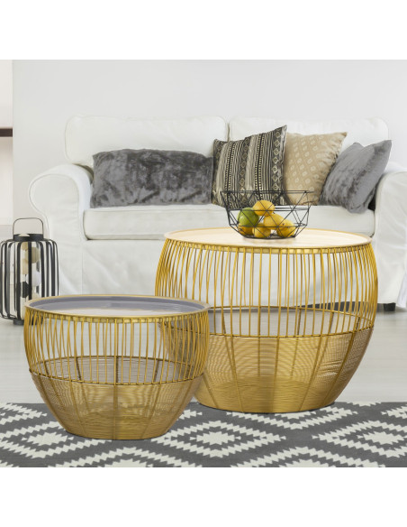 Table basse moderne Plateau amovible Ronde en Métal Doré Blanc Gris Xylen (Lot de 2) - 2