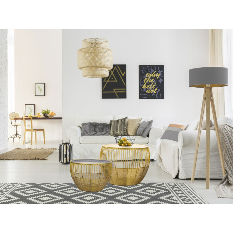 Table basse moderne Plateau amovible Ronde en Métal Doré Blanc Gris Xylen (Lot de 2) - 7