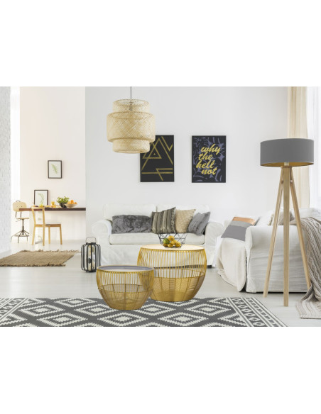 Table basse moderne Plateau amovible Ronde en Métal Doré Blanc Gris Xylen (Lot de 2) - 7