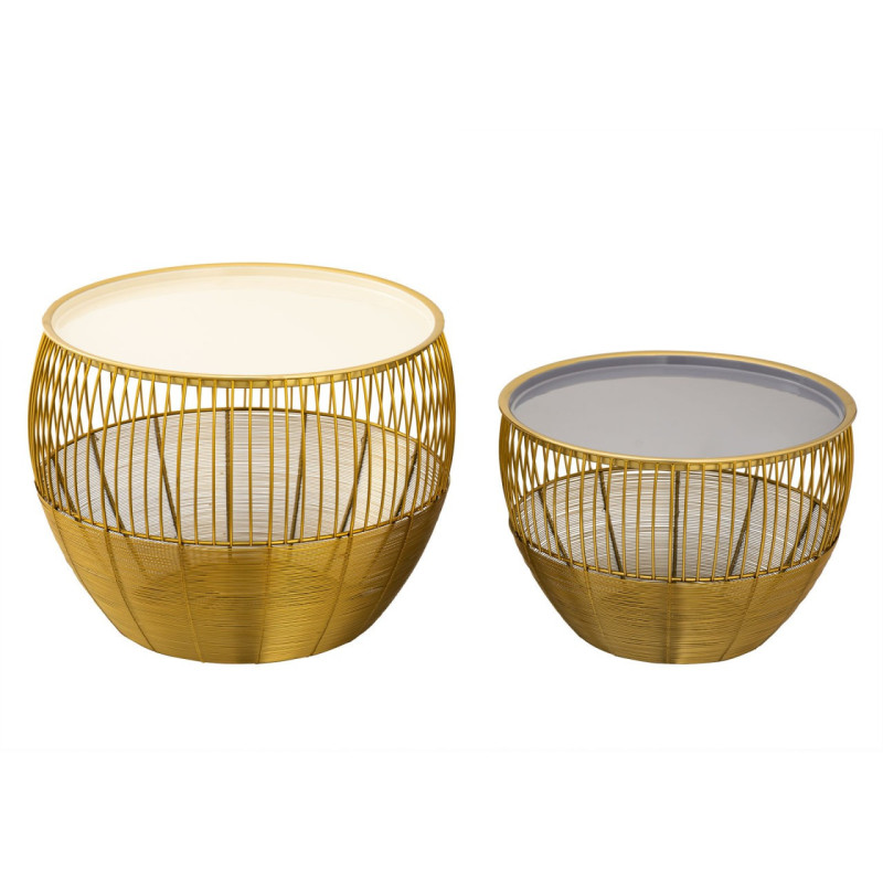 Table basse moderne Plateau amovible Ronde en Métal Doré Blanc Gris Xylen (Lot de 2) - 1