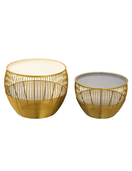Table basse moderne Plateau amovible Ronde en Métal Doré Blanc Gris Xylen (Lot de 2) - 1