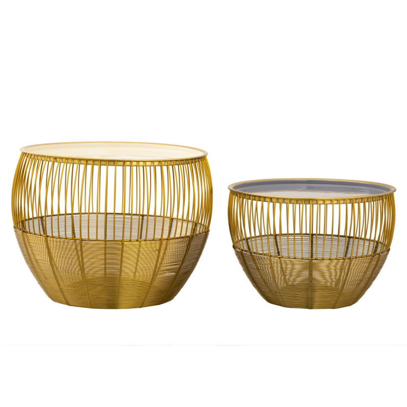 Table basse moderne Plateau amovible Ronde en Métal Doré Blanc Gris Xylen (Lot de 2) - 3