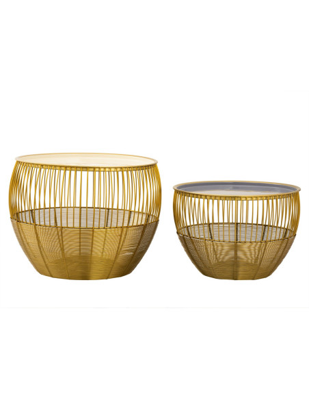 Table basse moderne Plateau amovible Ronde en Métal Doré Blanc Gris Xylen (Lot de 2) - 3