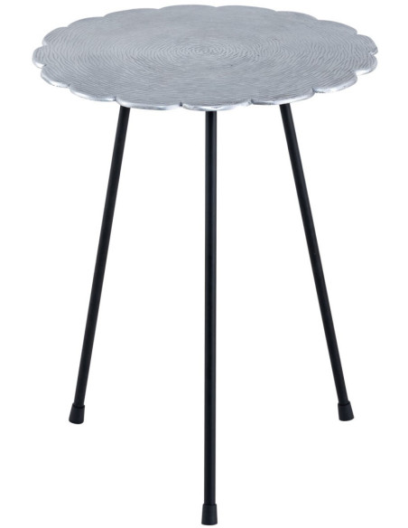 Table d'appoint originale Fleur Ronde en Métal Argenté Noir Vieilli Xevria - 1