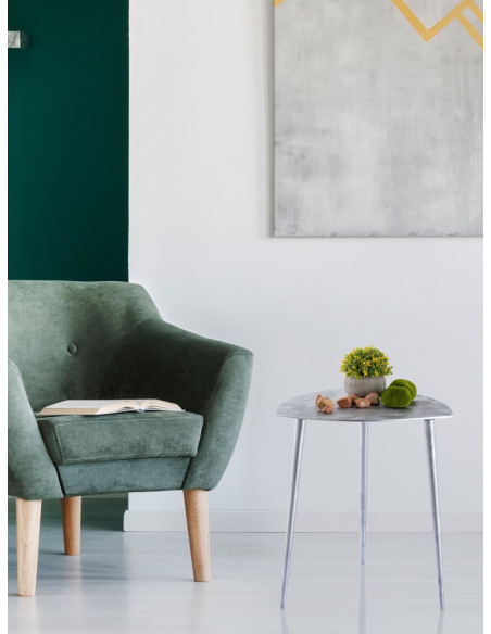 Table d'appoint moderne Triangulaire en Métal Argenté Vieilli Mirlae - 2