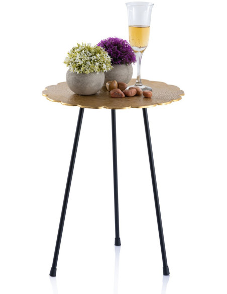 Table d'appoint originale Fleur Ronde en Métal Doré Noir Vieilli Xevria - 9