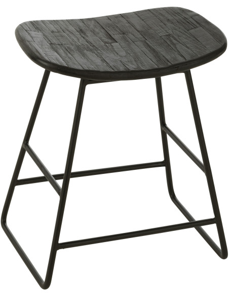 Tabouret Bas Rectangulaire en Bois de teck recyclé Noir Côme - 1