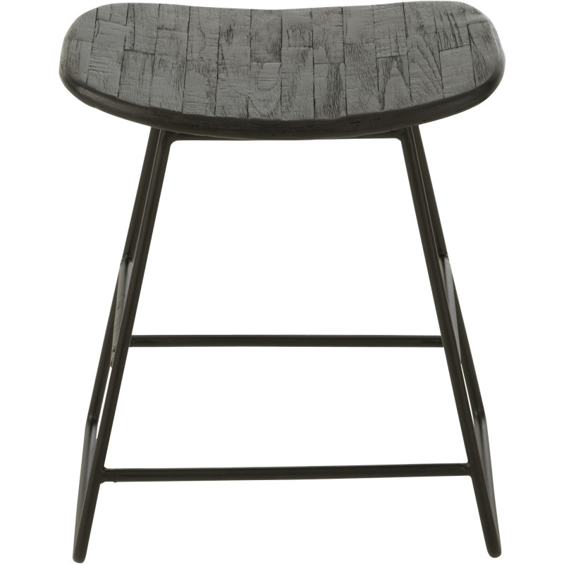 Tabouret Bas Rectangulaire en Bois de teck recyclé Noir Côme - 2