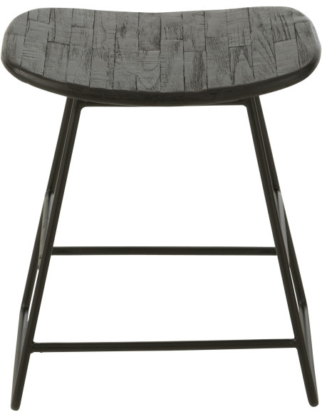 Tabouret Bas Rectangulaire en Bois de teck recyclé Noir Côme - 2