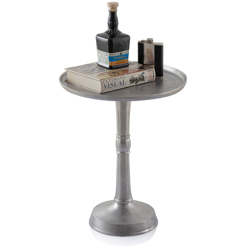 Sellette haute vintage Ronde en Métal Argenté Vieilli Pyrven - 8