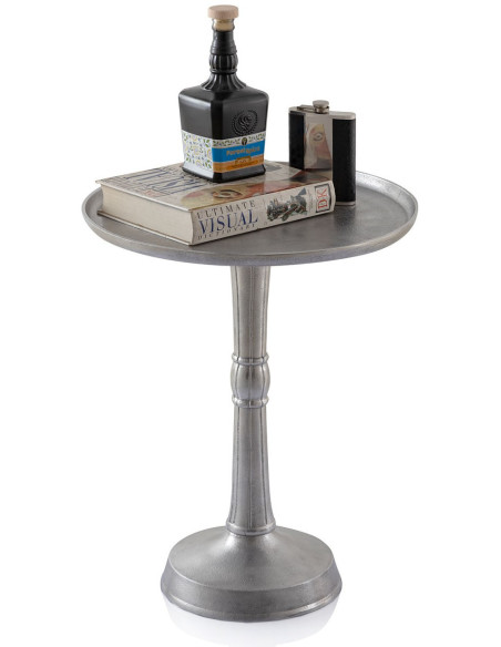 Sellette haute vintage Ronde en Métal Argenté Vieilli Pyrven - 8