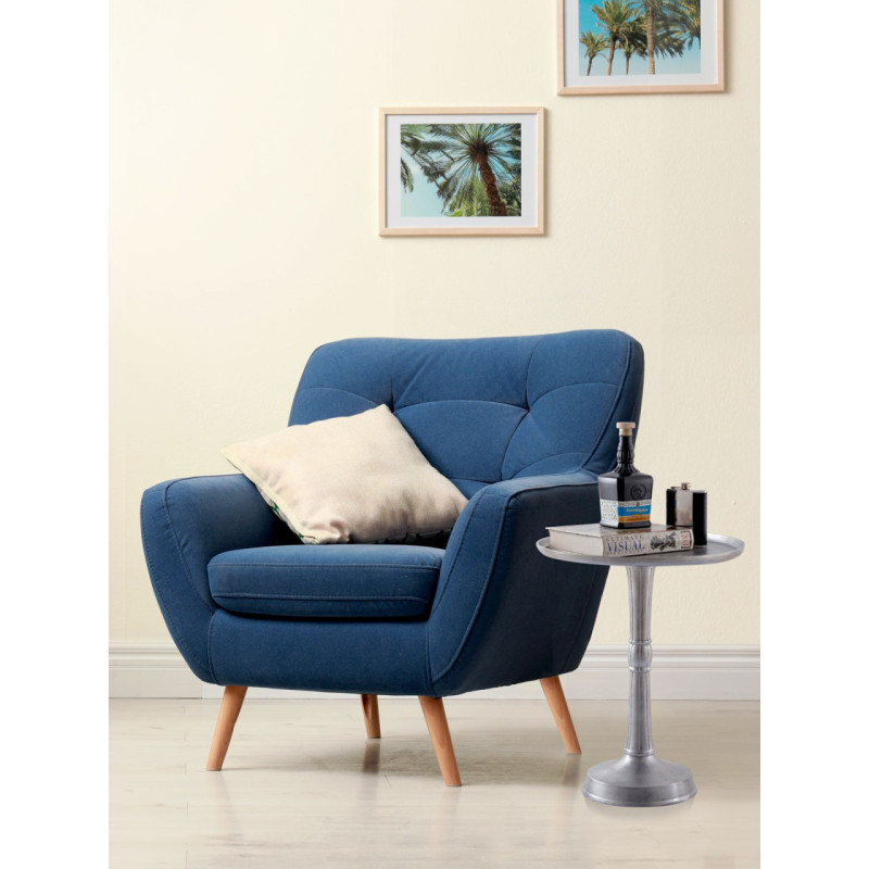 Sellette haute vintage Ronde en Métal Argenté Vieilli Pyrven - 2