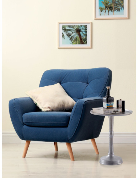 Sellette haute vintage Ronde en Métal Argenté Vieilli Pyrven - 2