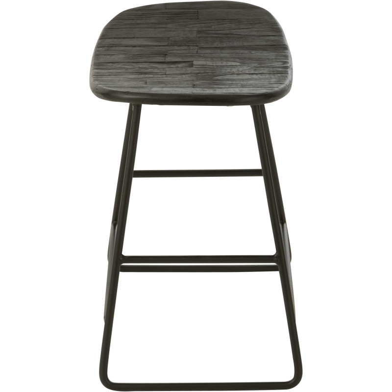 Tabouret Bas Rectangulaire en Bois de teck recyclé Noir Côme - 3