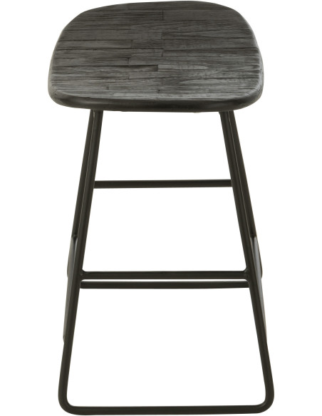 Tabouret Bas Rectangulaire en Bois de teck recyclé Noir Côme - 3