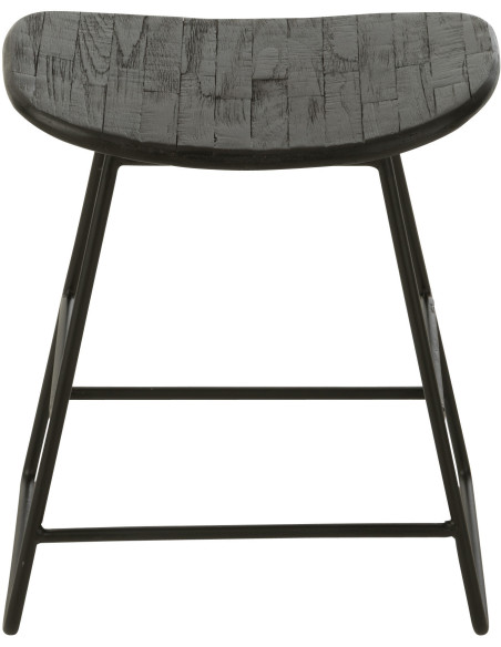 Tabouret Bas Rectangulaire en Bois de teck recyclé Noir Côme - 4