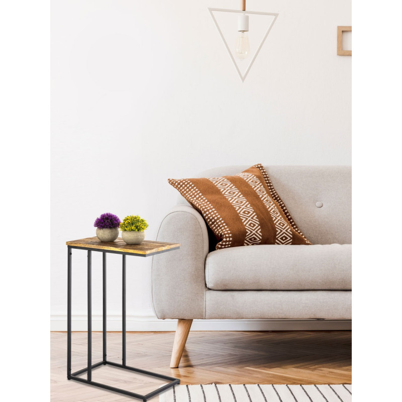 Bout de canapé moderne Rectangulaire en Bois de manguier recyclé Marron tabac Métal Noir Vyrlex - 2