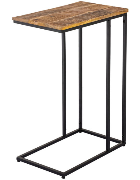 Bout de canapé moderne Rectangulaire en Bois de manguier recyclé Marron tabac Métal Noir Vyrlex - 1