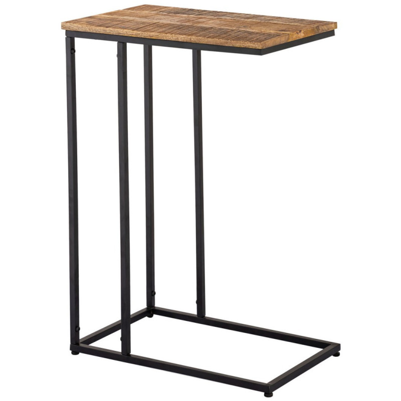 Bout de canapé moderne Rectangulaire en Bois de manguier recyclé Marron tabac Métal Noir Vyrlex - 5