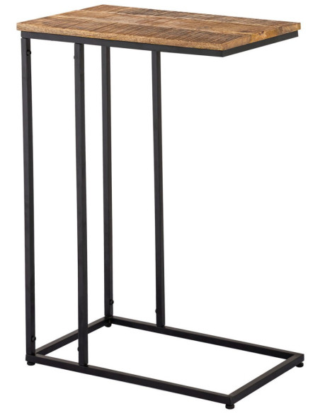 Bout de canapé moderne Rectangulaire en Bois de manguier recyclé Marron tabac Métal Noir Vyrlex - 5