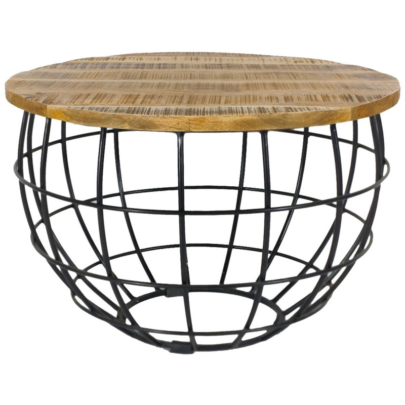 Table basse moderne Ronde en Bois de manguier massif Marron tabac Métal Noir Melyra - 1