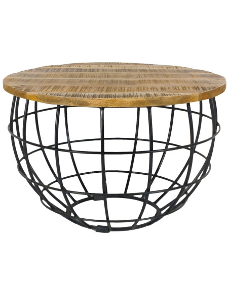 Table basse moderne Ronde en Bois de manguier massif Marron tabac Métal Noir Melyra - 1
