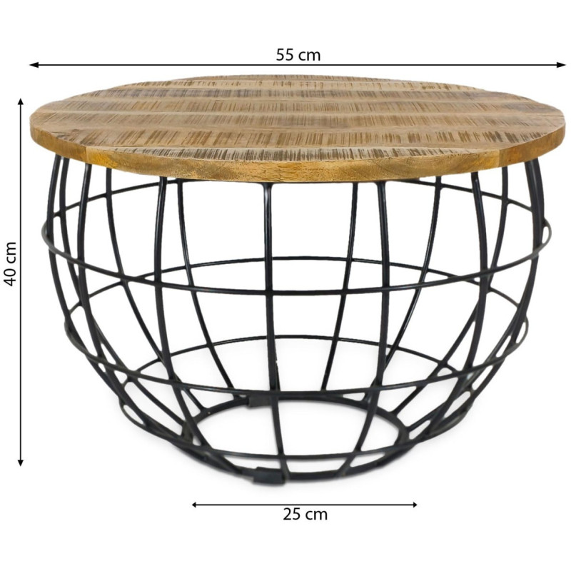 Table basse moderne Ronde en Bois de manguier massif Marron tabac Métal Noir Melyra - 7