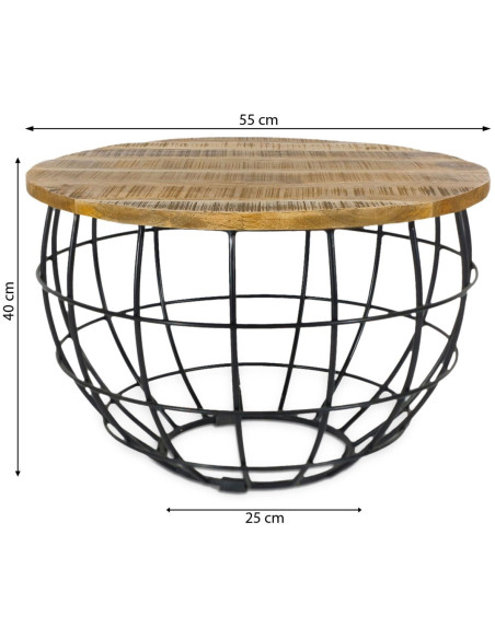 Table basse moderne Ronde en Bois de manguier massif Marron tabac Métal Noir Melyra - 7