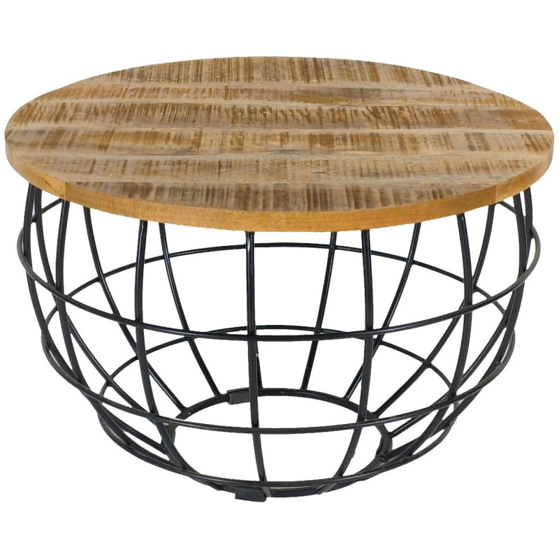 Table basse moderne Ronde en Bois de manguier massif Marron tabac Métal Noir Melyra - 4