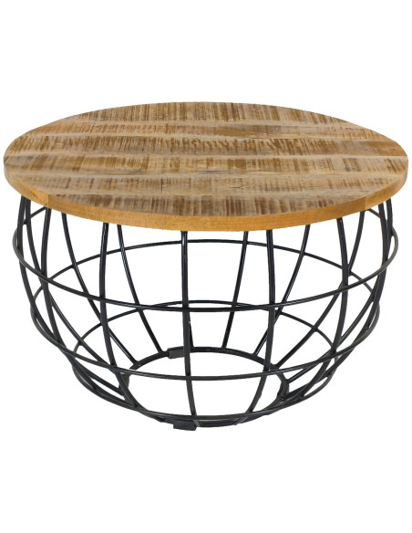 Table basse moderne Ronde en Bois de manguier massif Marron tabac Métal Noir Melyra - 4
