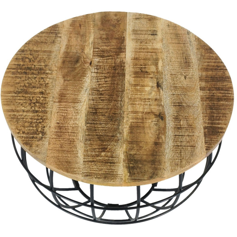 Table basse moderne Ronde en Bois de manguier massif Marron tabac Métal Noir Melyra - 5