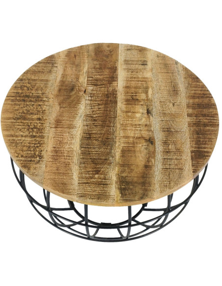 Table basse moderne Ronde en Bois de manguier massif Marron tabac Métal Noir Melyra - 5