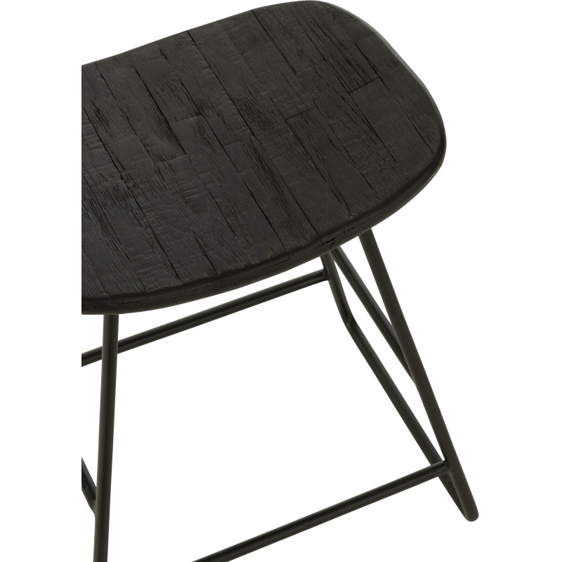 Tabouret Bas Rectangulaire en Bois de teck recyclé Noir Côme - 6