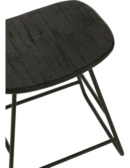 Tabouret Bas Rectangulaire en Bois de teck recyclé Noir Côme - 6