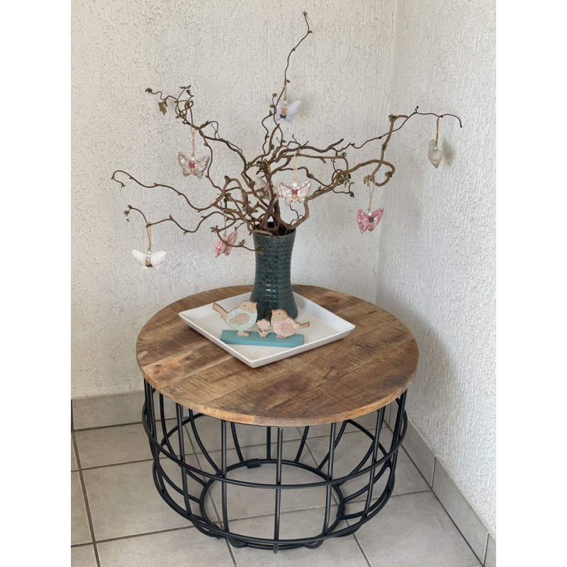 Table basse moderne Ronde en Bois de manguier massif Marron tabac Métal Noir Melyra - 8