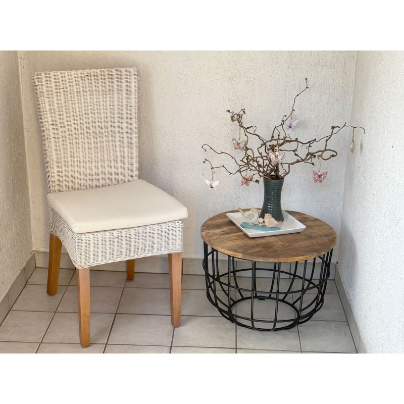 Table basse moderne Ronde en Bois de manguier massif Marron tabac Métal Noir Melyra - 9