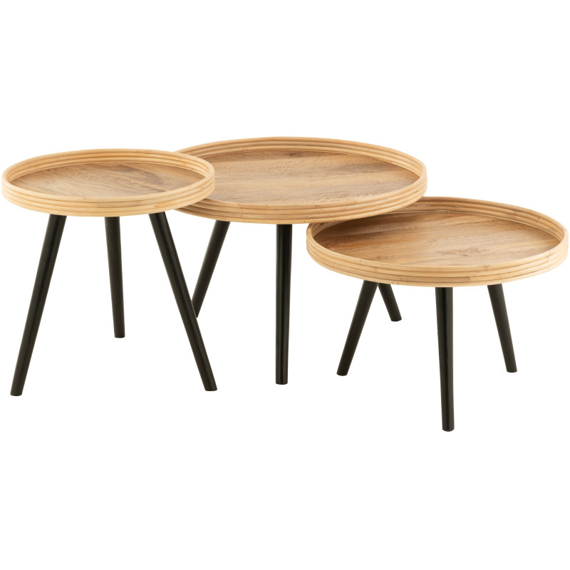 Table basse Gigogne Ronde en Bois de manguier Naturel Noir Melvin - 1