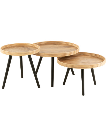 Table basse Gigogne Ronde en Bois de manguier Naturel Noir Melvin - 1