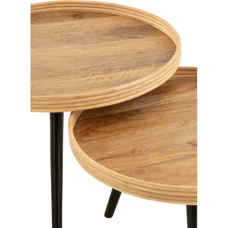 Table basse Gigogne Ronde en Bois de manguier Naturel Noir Melvin - 4