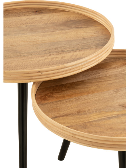 Table basse Gigogne Ronde en Bois de manguier Naturel Noir Melvin - 4