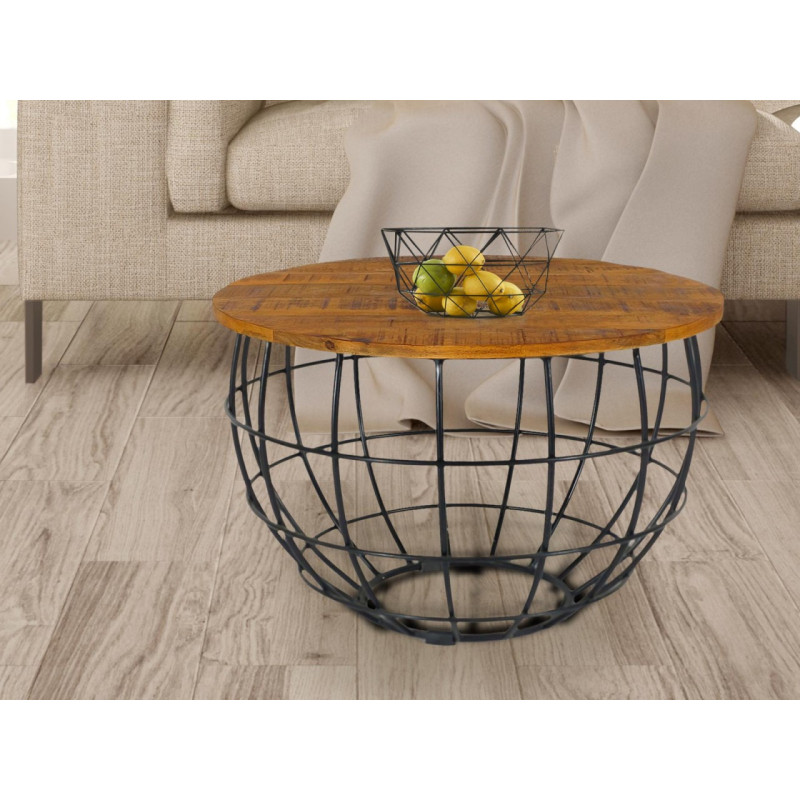 Table basse moderne Ronde en Bois de manguier massif Marron Métal Noir Melyra - 2