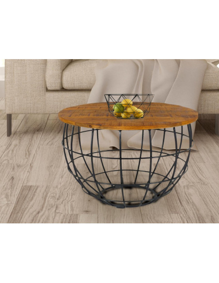 Table basse moderne Ronde en Bois de manguier massif Marron Métal Noir Melyra - 2