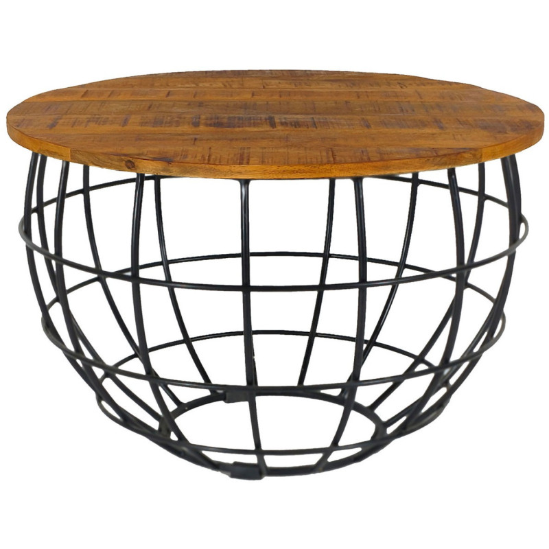 Table basse moderne Ronde en Bois de manguier massif Marron Métal Noir Melyra - 1