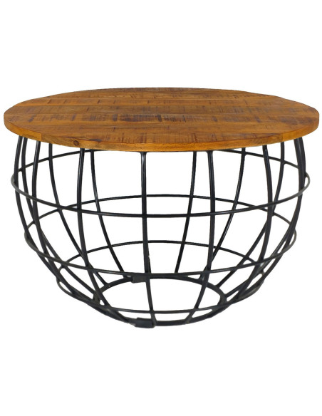 Table basse moderne Ronde en Bois de manguier massif Marron Métal Noir Melyra - 1